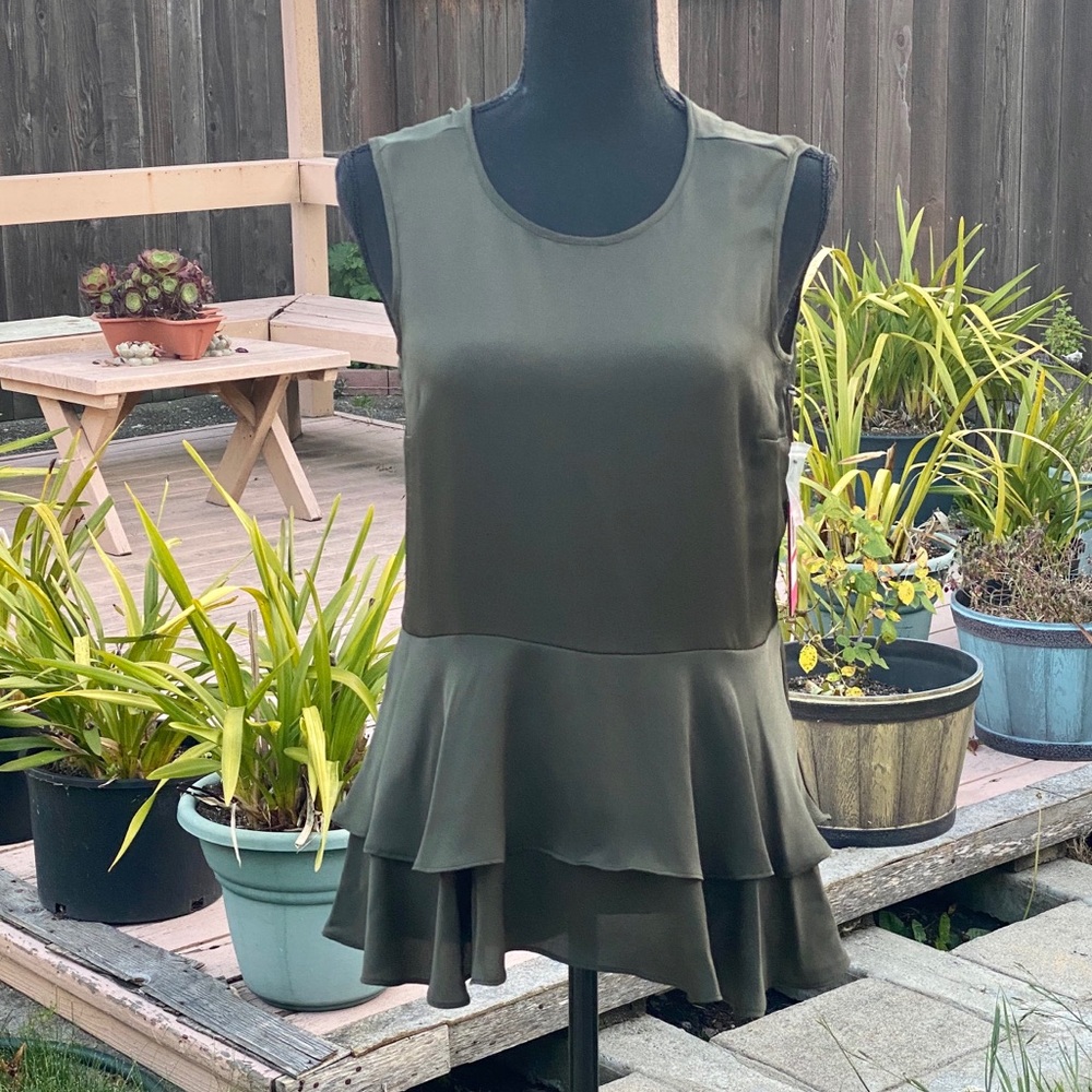 Vince Camuto Utility Twist Peplum Olive Top